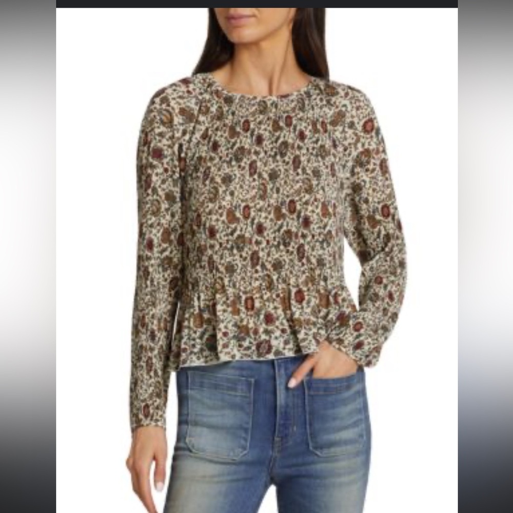 Veronica Beard Floral Peplum Blouse in Cream and Brown